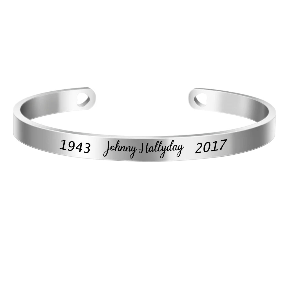 KIMLUD, Three Colors Customized 6MM Bangle Personalize French Rocker Johnny Hallyday Memorial Stainless Steel Bracelets & Bangles SL-068, KIMLUD Womens Clothes