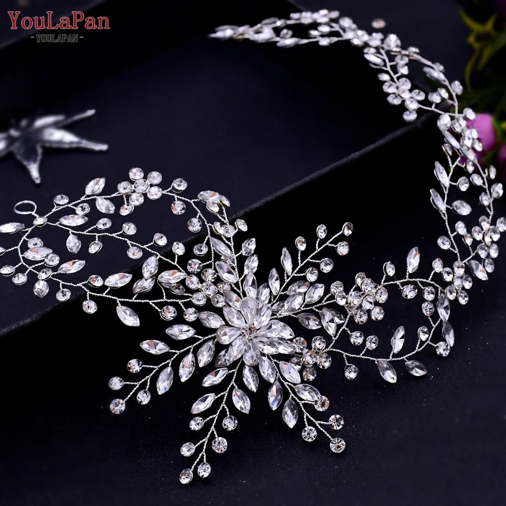 KIMLUD, YouLaPan HP409 Woman Headband Tiara Headwear for Bridal Wedding Hair Accessories Luxury Rhinestone Women Crown Flower Headpiece, HP242-Silver, KIMLUD APPAREL - Womens Clothes