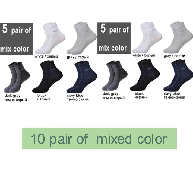 KIMLUD, 10Pairs/Lot Men Bamboo Socks Brand Comfortable Breathable Casual Business Men's Crew Socks High Quality Guarantee Sox Male Gift, 10 mixed color / size 38-45, KIMLUD APPAREL - Womens Clothes