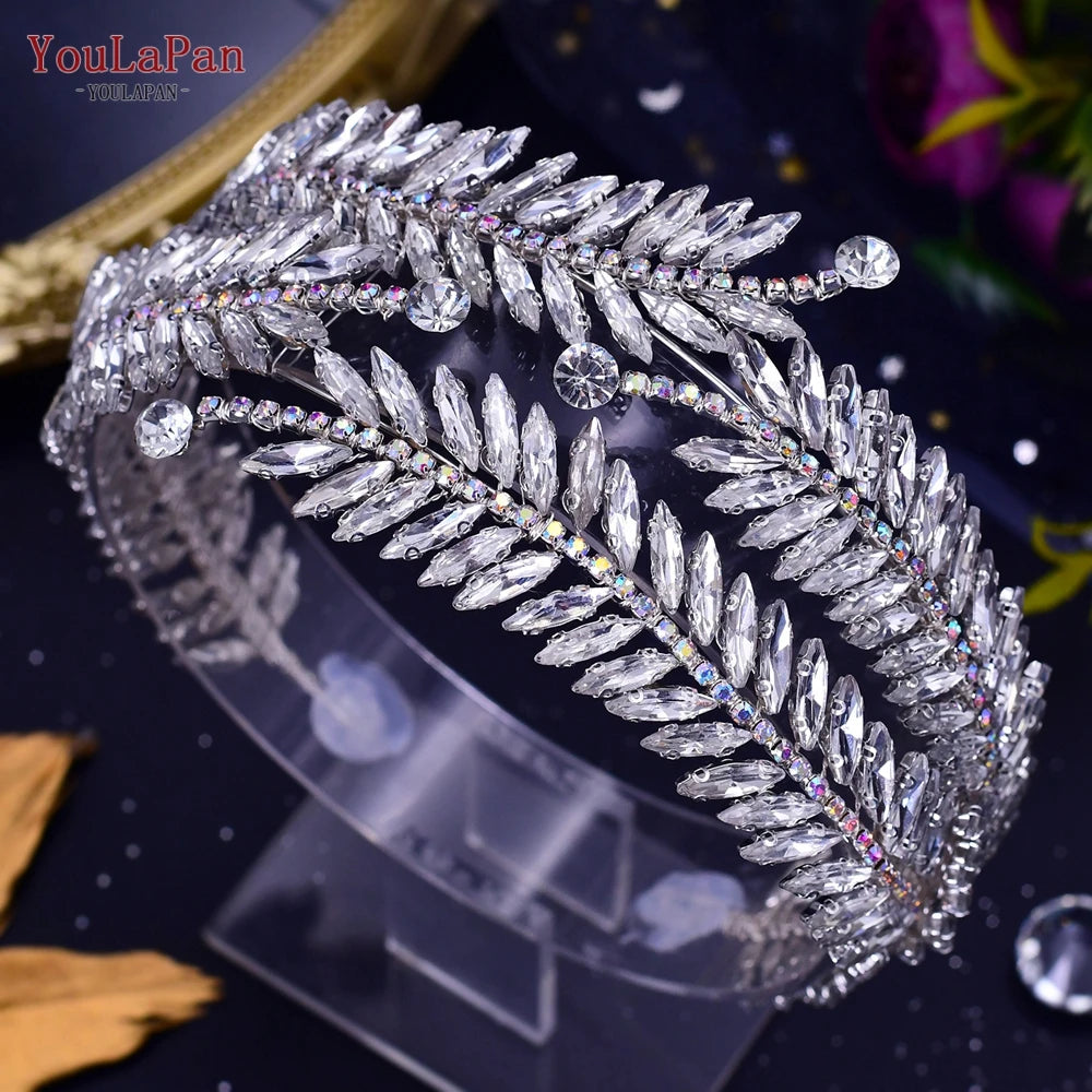 YouLaPan HP419 Rhinestone Bridal Headband Woman Headpiece Wedding Hair Accessories Bride Hair Tiara and Crown Crystal Headdress - KIMLUD