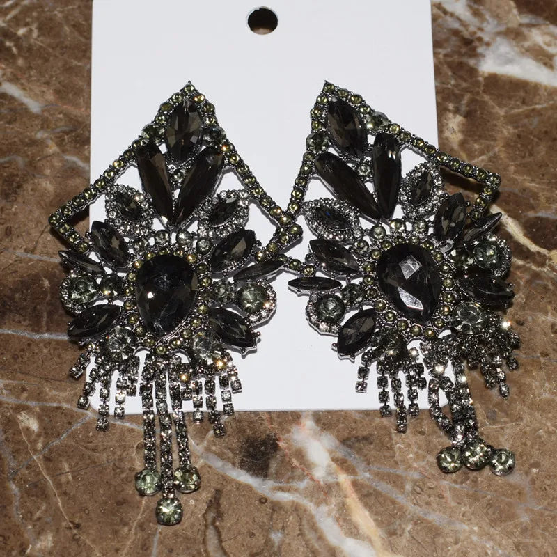 Baroque Styley Geogous Shiny Rhinestone Gems Dangle Earrings For Women Fashion Jewelry Party Show Statement Earrings Accessories