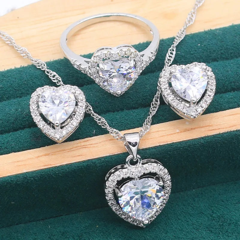 925 Sterling Silver Jewelry Sets For Women Wedding White Zircon Bracelet Pierced Earrings Necklace pendant Ring Free Gift Box