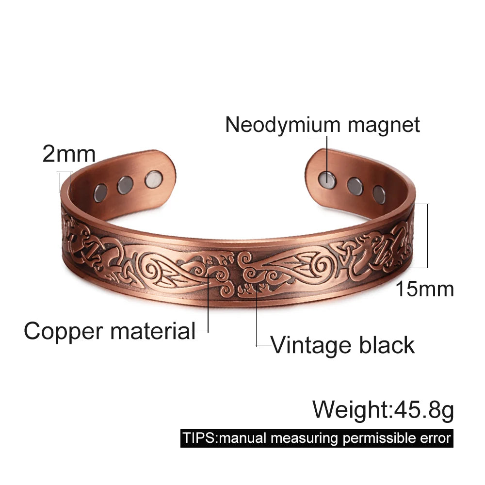 KIMLUD, Viking Pure Copper Bracelet Men Adjustable Cuff Energy Magnetic Bracelet Benefits Wristband Hard Health Man Bracelet Knot Metal, KIMLUD Womens Clothes