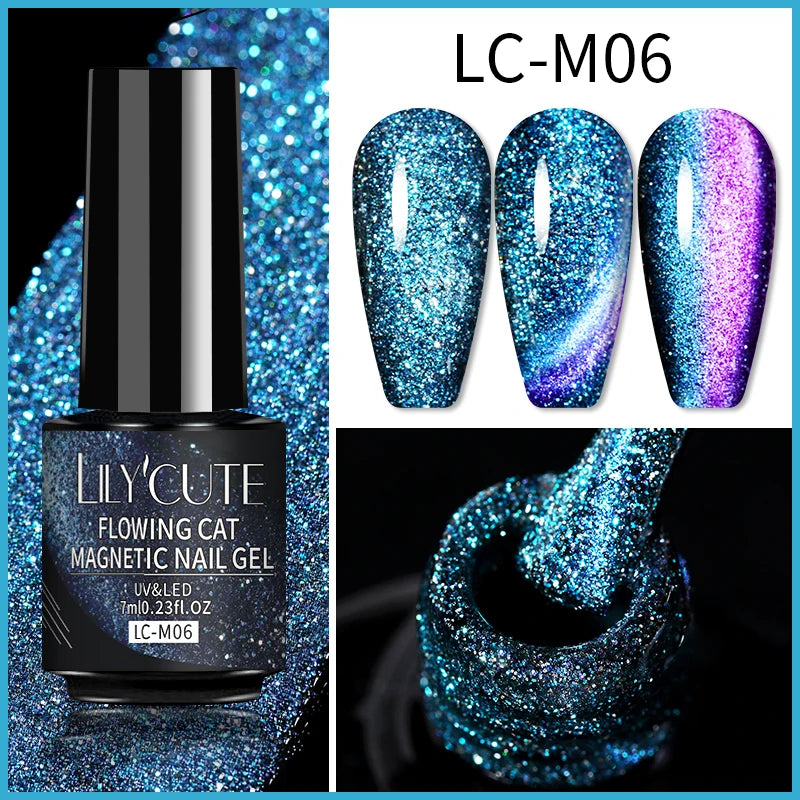 KIMLUD, LILYCUTE 7ML Sparkling Glitter Rainbow Cat Magnetic Gel Nail Polish 9D Colorful  Semi Permanent Soak Off Nail Art UV Gel Varnish, KIMLUD Womens Clothes