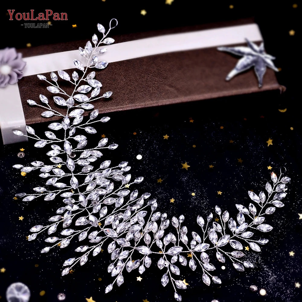 YouLaPan HP282 Wedding Headband Alloy Flower Leaf Hair Tiara Rhinestone Headpiece Bridal Headwear Hair Accessories Head Jewelry