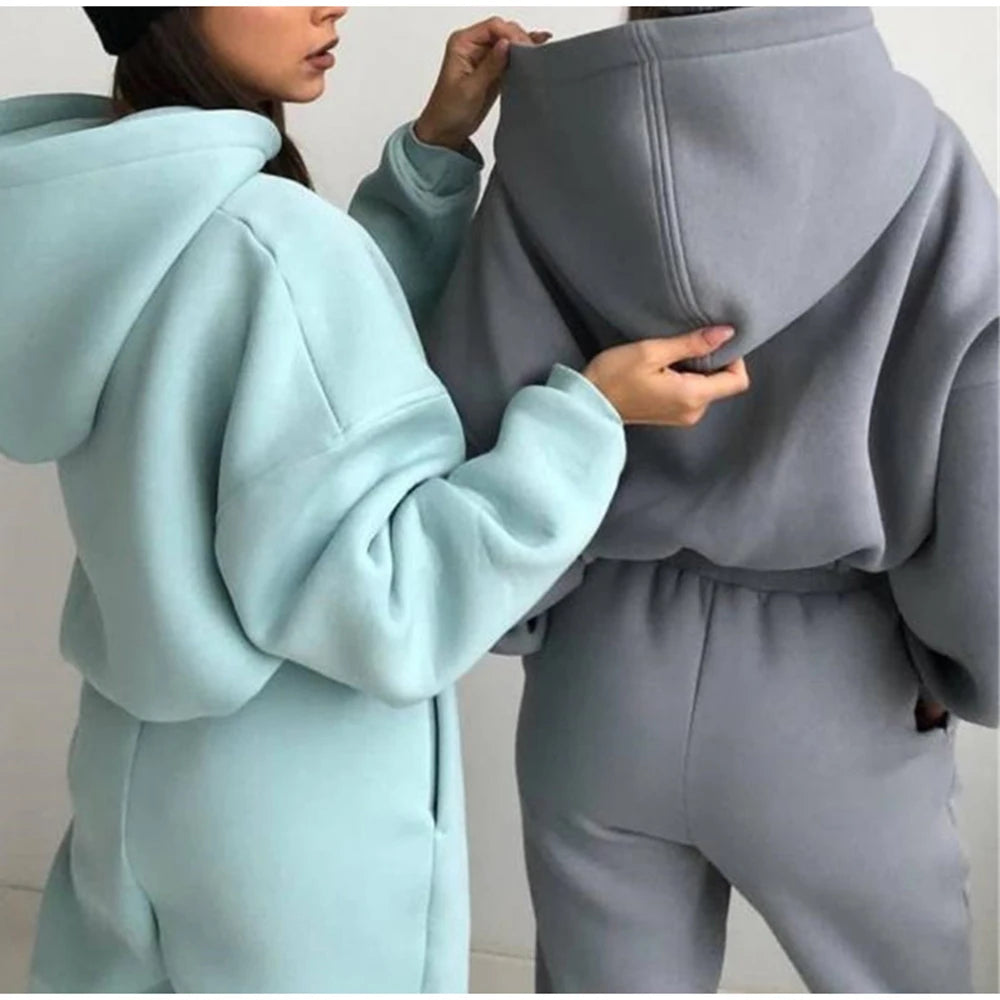 Women Hoodies Tracksuit Casual Two Piece Set Long Sleeve Hoddies Sweatshirts &Pencil Pants Autumn Lace Up Sweatshirts Pants Sets