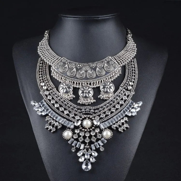 Fashion Vintage Large Collar Choker Necklace Women Long Maxi Chunky Big Bib Indian Statement Necklace Jewelry Accessories Woman