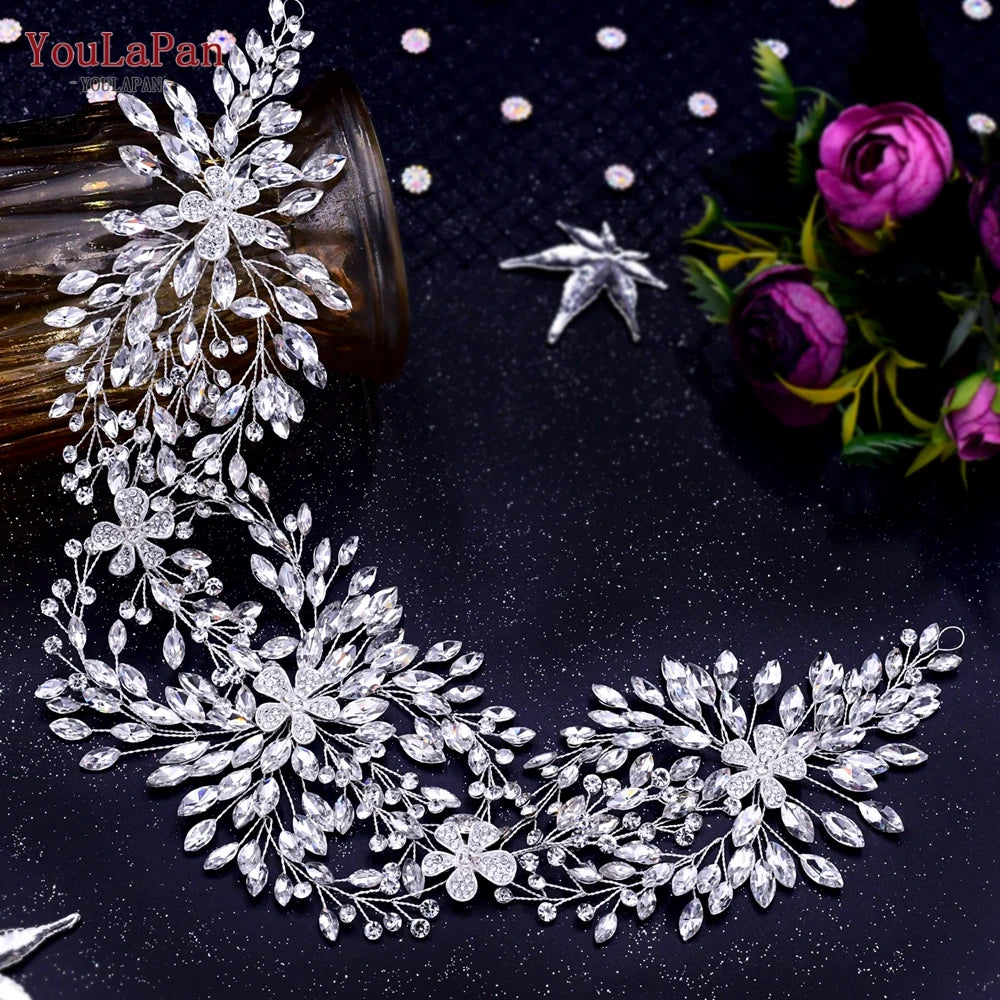 YouLaPan HP282 Wedding Headband Alloy Flower Leaf Hair Tiara Rhinestone Headpiece Bridal Headwear Hair Accessories Head Jewelry