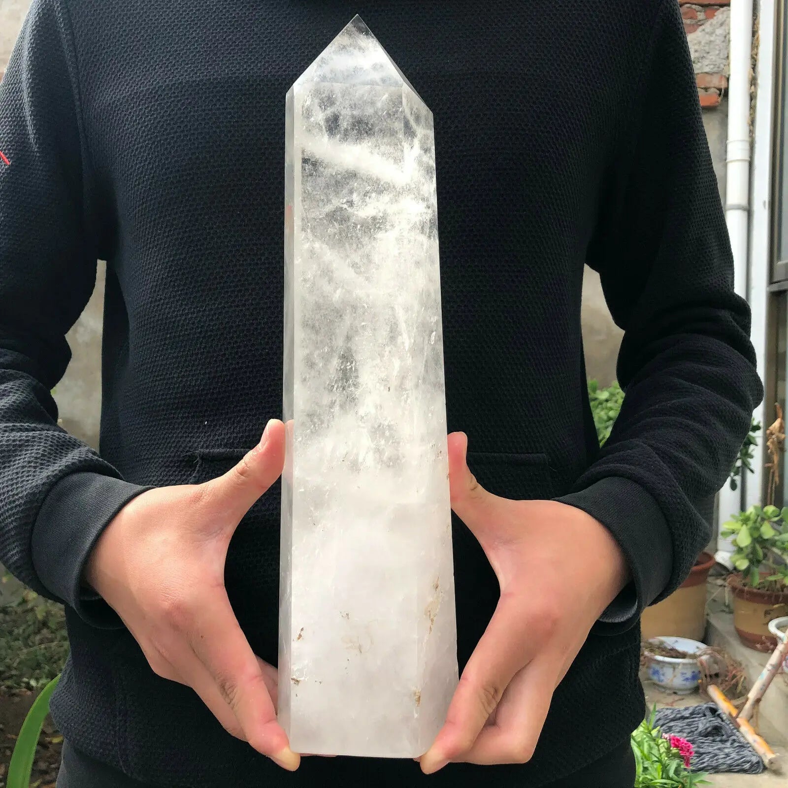 KIMLUD, Natural White Quartz Hand Carved Crystal Tower Wand Reiki Healing, KIMLUD Womens Clothes