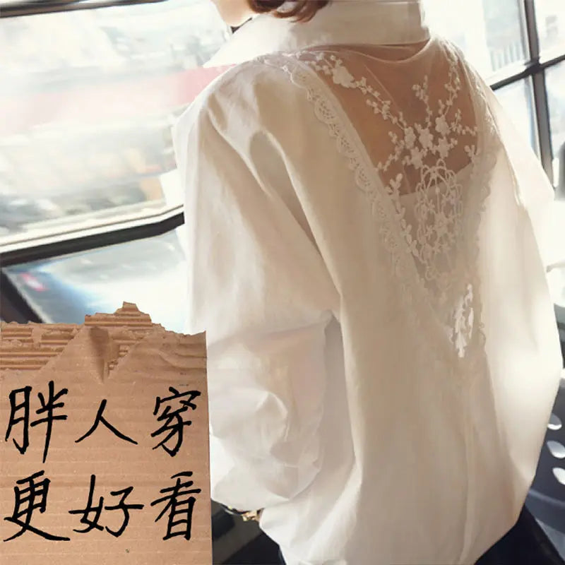 Blouse Women Shirt Women&#39;s Top Sexy Backless Lace Loose Large Size White Shirt Blusas Ropa De Mujer - KIMLUD