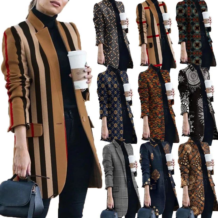 New Fashion Women Casual All Match Coats Jackets Autumn Winter Solid Color Jacket Stand Up Collar Ladies Woolen Coat