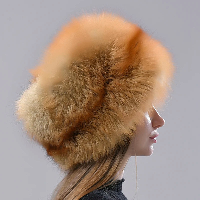 Natural Fox Fur Russian Hat Ushanka Women Winter Warm Fluffy Popular Style Female Tail Cap Fashion Real Fur Hats