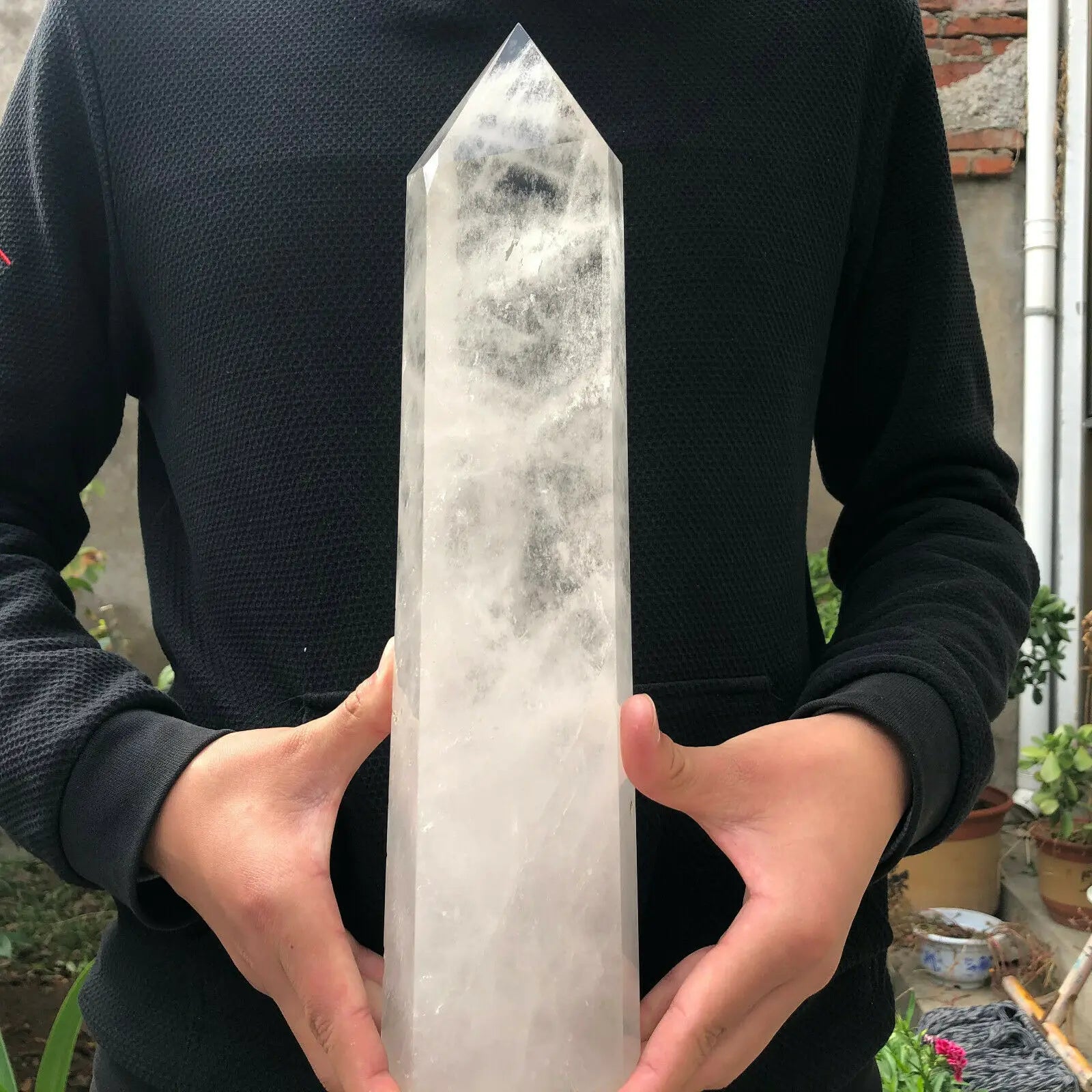 KIMLUD, Natural White Quartz Hand Carved Crystal Tower Wand Reiki Healing, KIMLUD Womens Clothes