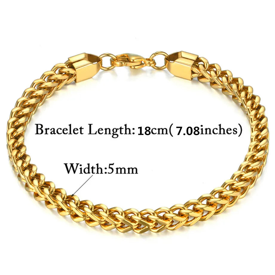 Mens 316L Stainless Steel Male Bracelet Wholesale Braslet Gold Silver Color Braclet Chunky Cuban Chain Link Bracelet For Man