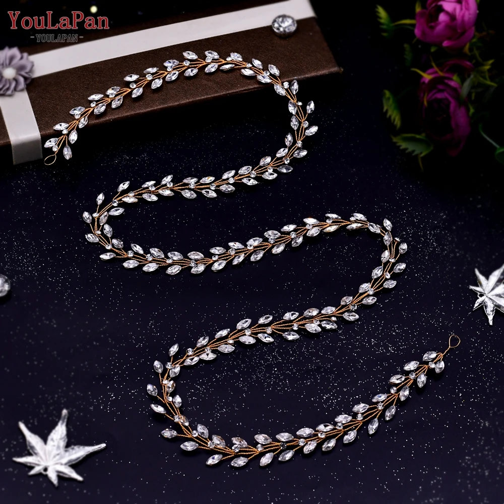 YouLaPan HP282 Wedding Headband Alloy Flower Leaf Hair Tiara Rhinestone Headpiece Bridal Headwear Hair Accessories Head Jewelry