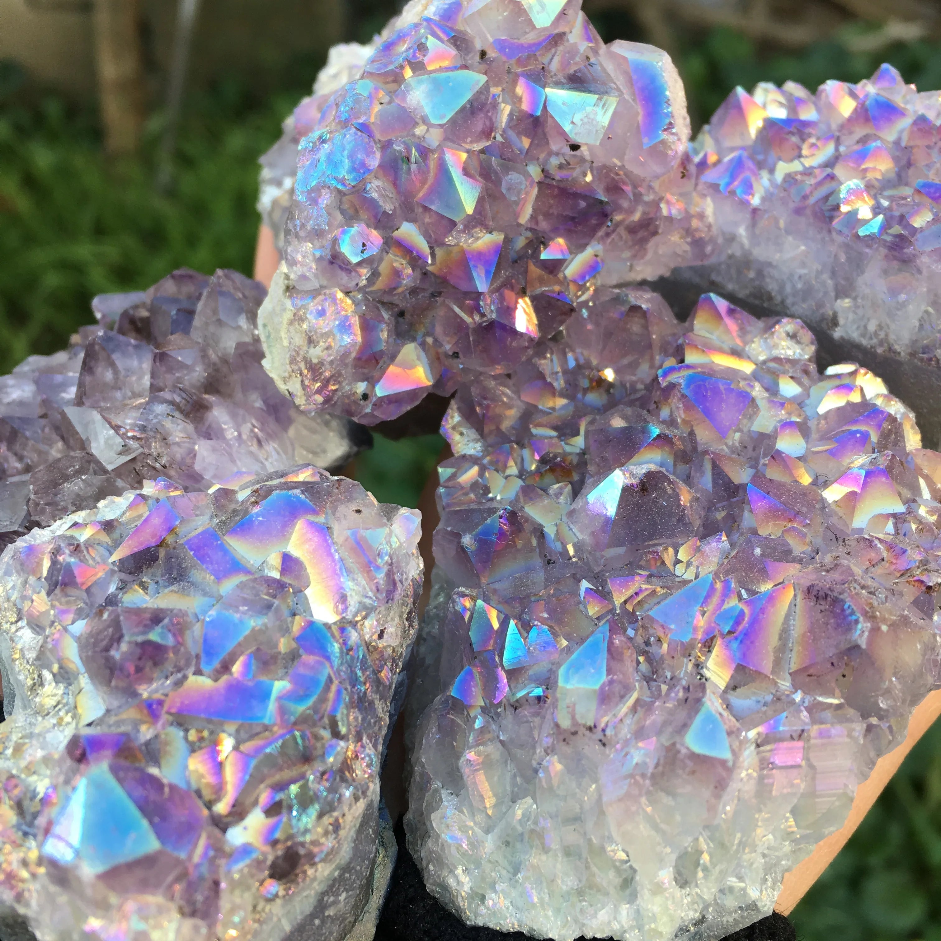 lovely rainbow angel aura crazy amethyst clusters natural quartz crystal rough lealing stone for children gifts - KIMLUD