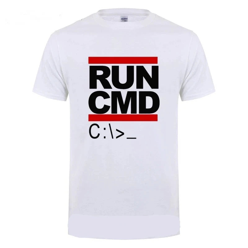 KIMLUD, Run Cmd Computer Programmer Tshirts Funny Birthday Gift For Man Boyfriend Husband Summer 2023 Short Sleeve Cotton T-Shirt, WHITE / XXXL, KIMLUD APPAREL - Womens Clothes