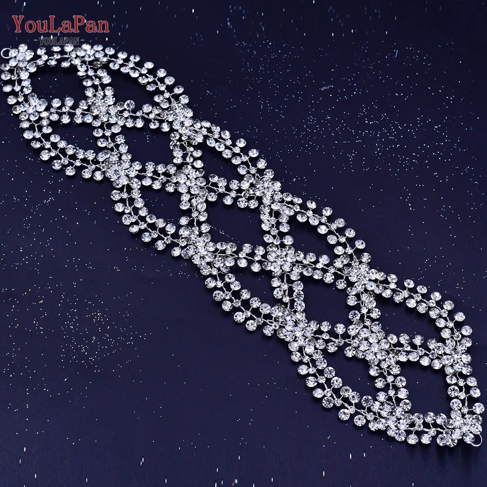 YouLaPan HP282 Wedding Headband Alloy Flower Leaf Hair Tiara Rhinestone Headpiece Bridal Headwear Hair Accessories Head Jewelry