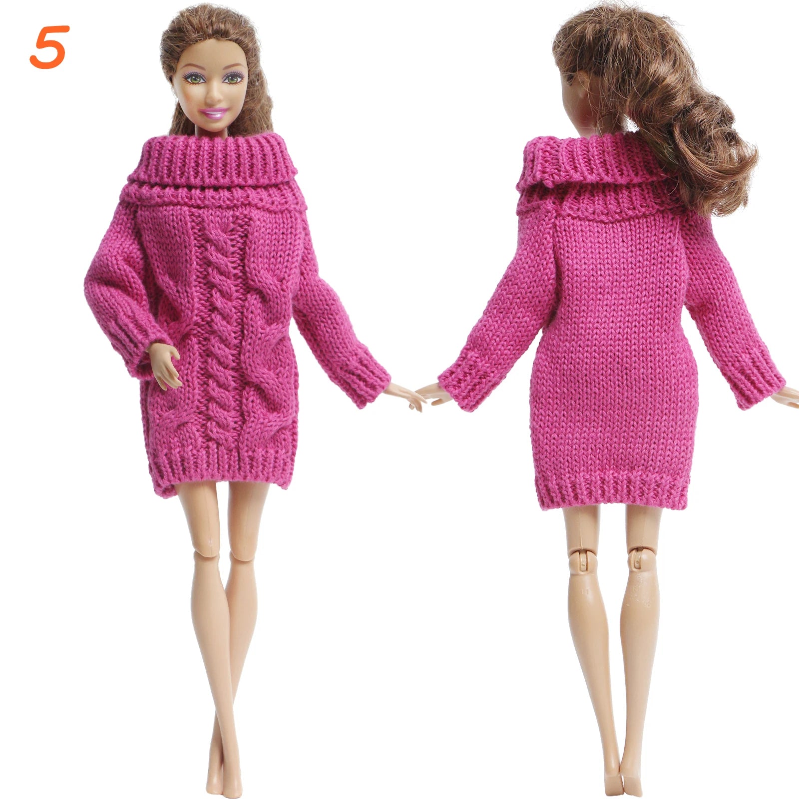 KIMLUD, Multicolor 2 Pcs/Set Long Sleeve Soft Fur Plush Coat Dress + High Heel Winter Wear Accessories for Barbie Doll Clothes Kids Toy, 5, KIMLUD APPAREL - Womens Clothes