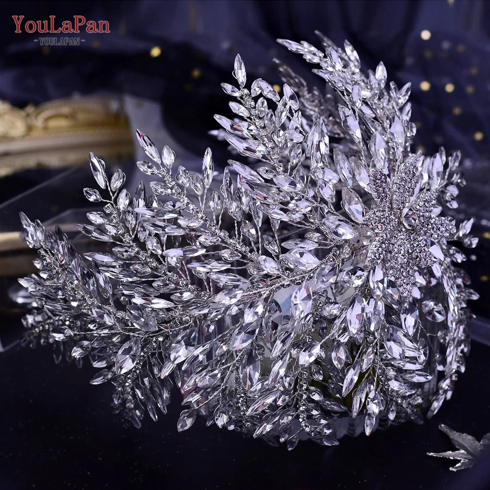 KIMLUD, YouLaPan Gorgeous Bride Tiara Women Headdress Flower Headpiece Wedding Hair Accessories Bride Headband Crystal Headwear HP420, KIMLUD Womens Clothes