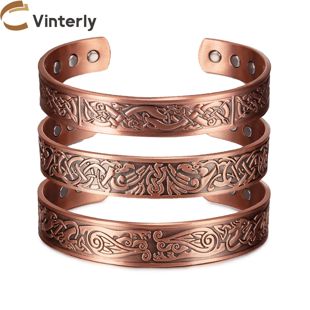 Viking Pure Copper Bracelet Men Adjustable Cuff Energy Magnetic Bracelet Benefits Wristband Hard Health Man Bracelet Knot Metal - KIMLUD