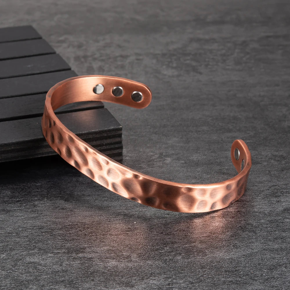 Pure Copper Magnetic Bracelet Arthritis Adjustable 10mm Vintage Magnetic Bracelet Health Energy Copper Cuff Bracelet &amp; Bangles - KIMLUD