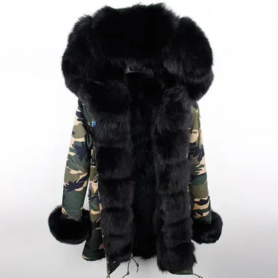 KIMLUD, womens winter jacket coat Raccoon fur Linner parkas women parka big real fox fur collar natural Roccoon fur liner Long coat, KIMLUD Womens Clothes