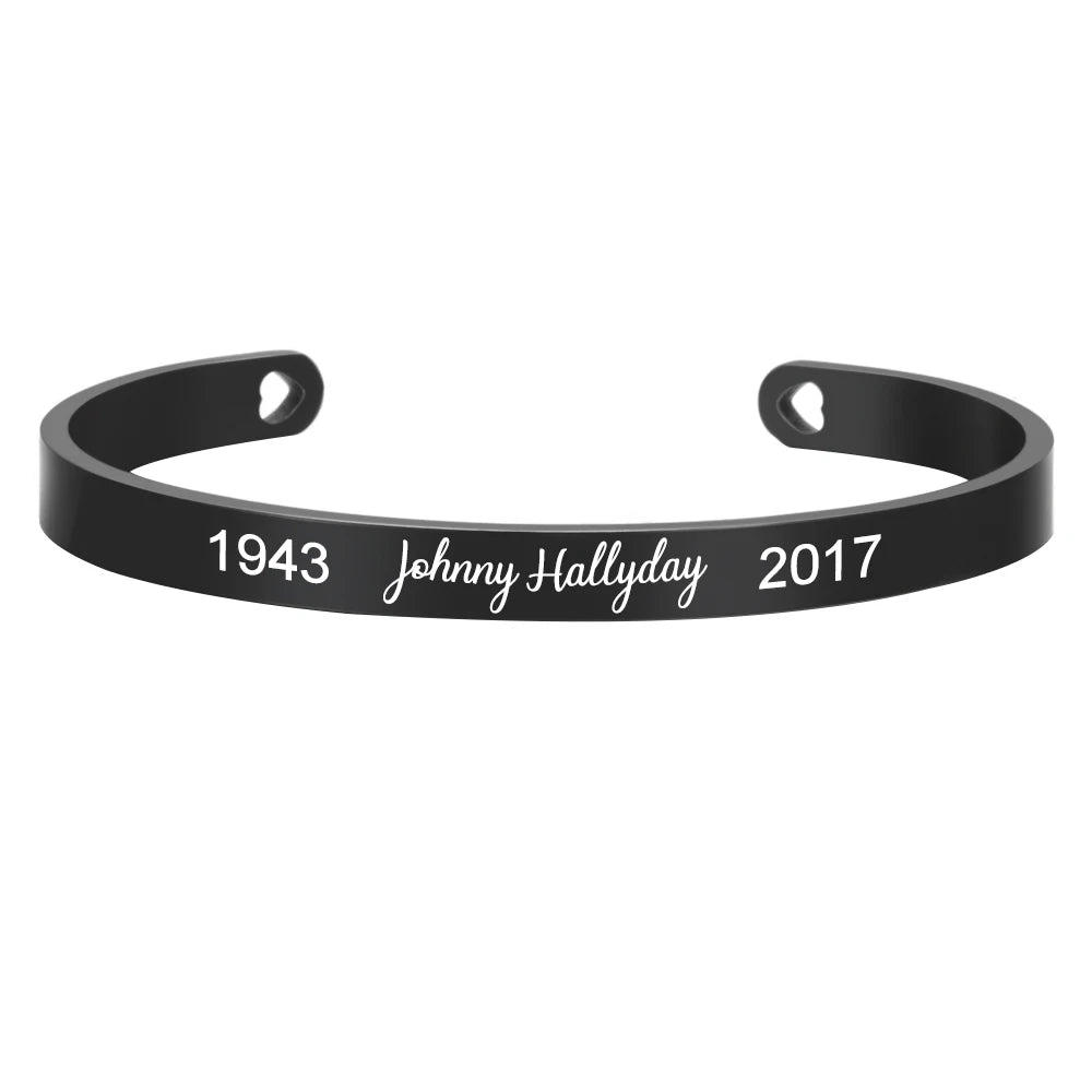 KIMLUD, Three Colors Customized 6MM Bangle Personalize French Rocker Johnny Hallyday Memorial Stainless Steel Bracelets & Bangles SL-068, KIMLUD Womens Clothes