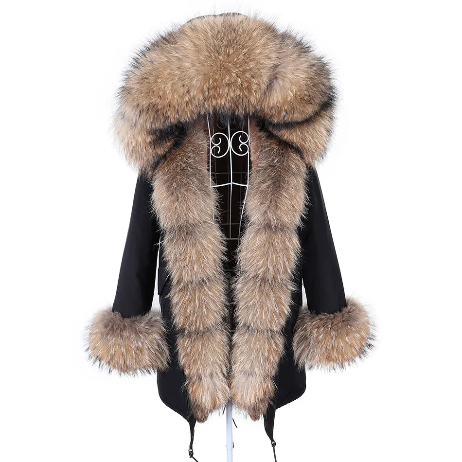 2023 Natural Real Fox Fur Jacke Coat Real Fox Fur Collar Cuff Hooded Coat Short Parka Long Camouflage winter jacket