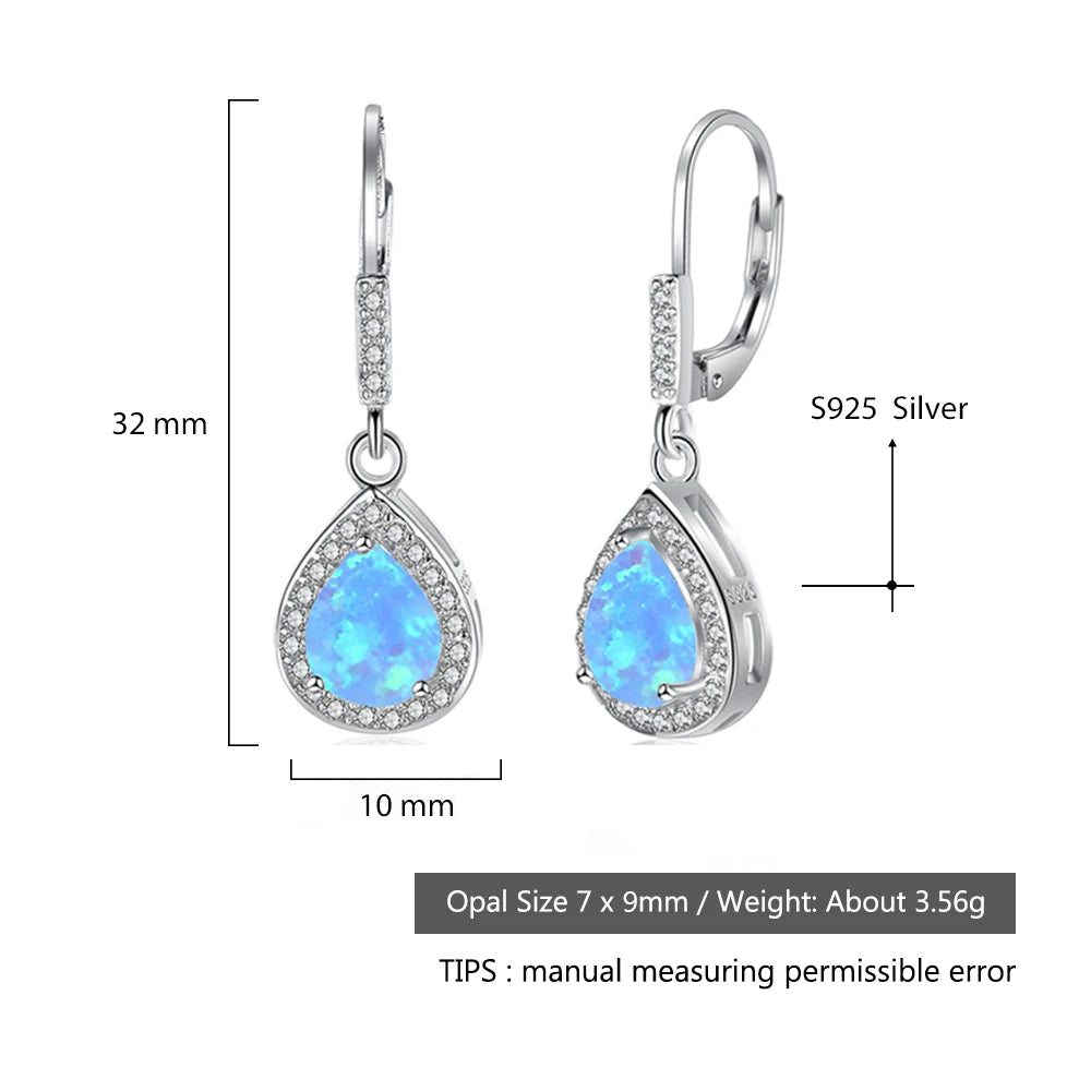 925 Sterling Silver Jewelry Sets for Women Cubic Zirconia Blue Opal Bracelet Earrings Chain Necklace Jewelry Sets (Lam Hub Fong)