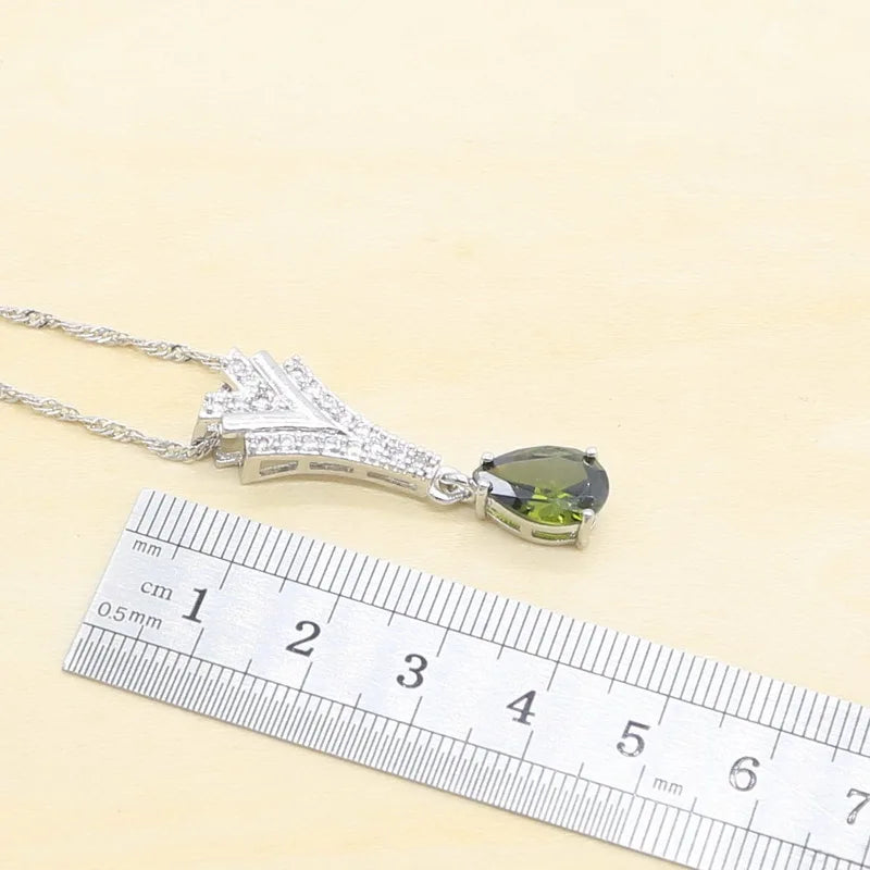 New Peridot Green Silver 925 Jewelry Set for Women with Bracelet Earrings Necklace Pendant Ring Birthday Gift