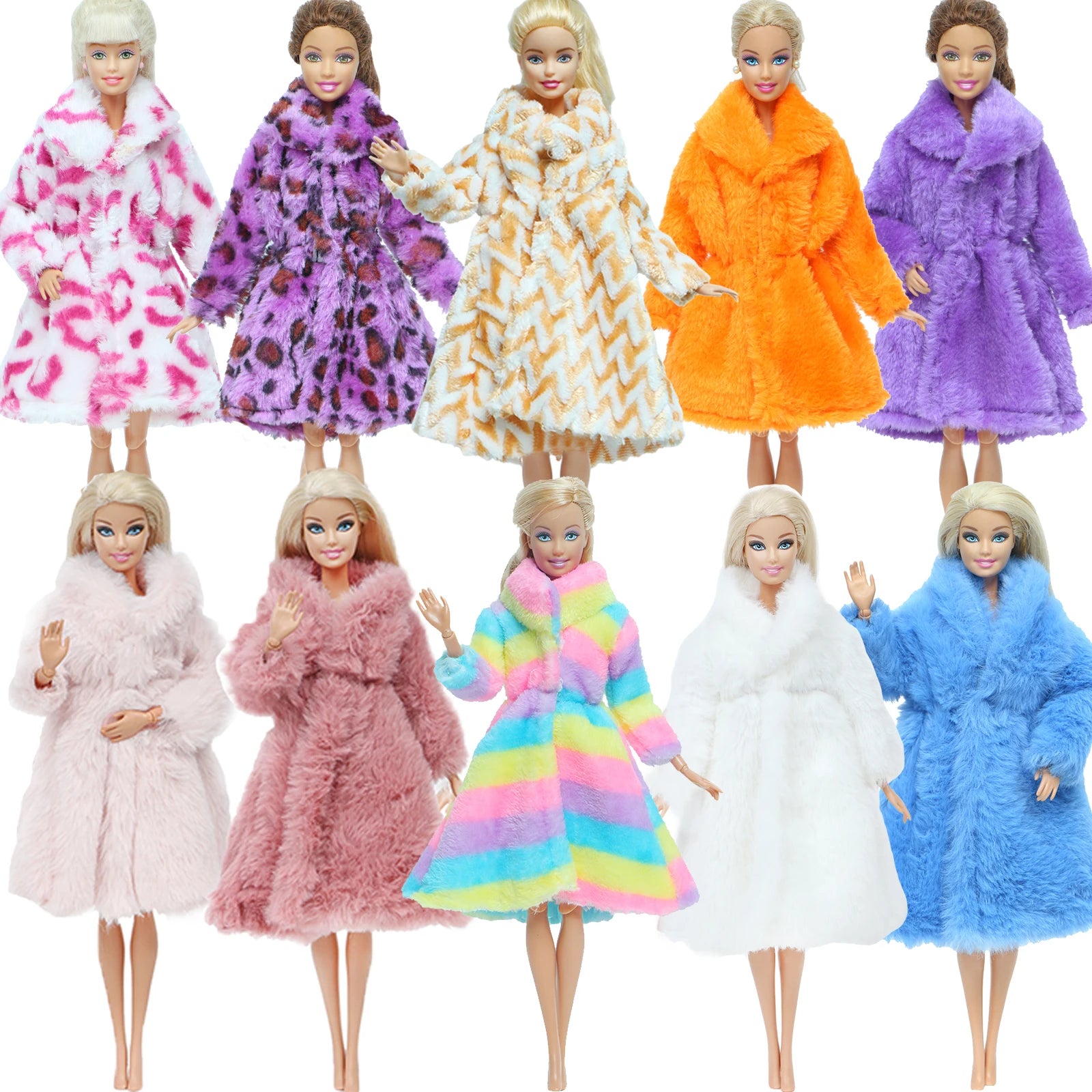 KIMLUD, Multicolor 2 Pcs/Set Long Sleeve Soft Fur Plush Coat Dress + High Heel Winter Wear Accessories for Barbie Doll Clothes Kids Toy, KIMLUD Womens Clothes