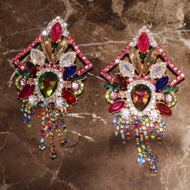 Baroque Styley Geogous Shiny Rhinestone Gems Dangle Earrings For Women Fashion Jewelry Party Show Statement Earrings Accessories