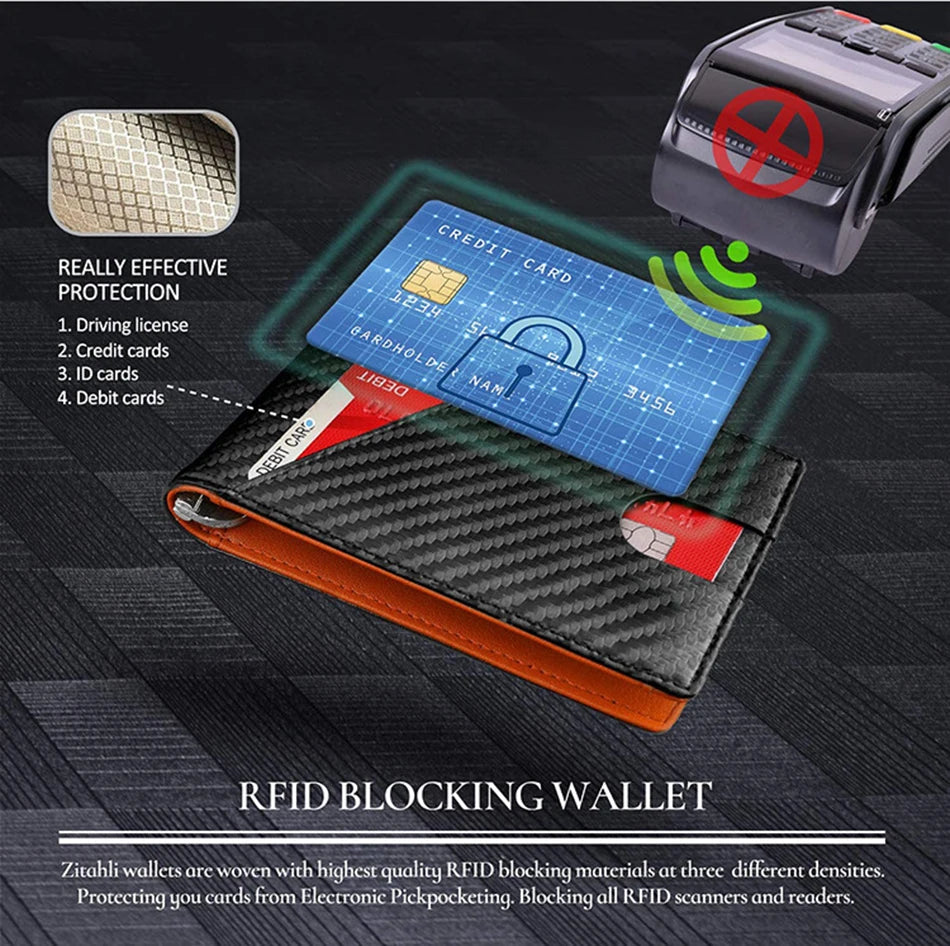 KIMLUD, DIENQI Carbon Fiber Rfid Slim Card Luxury Wallet Money Bag Men's Wallet Bifold Billfold, KIMLUD Womens Clothes