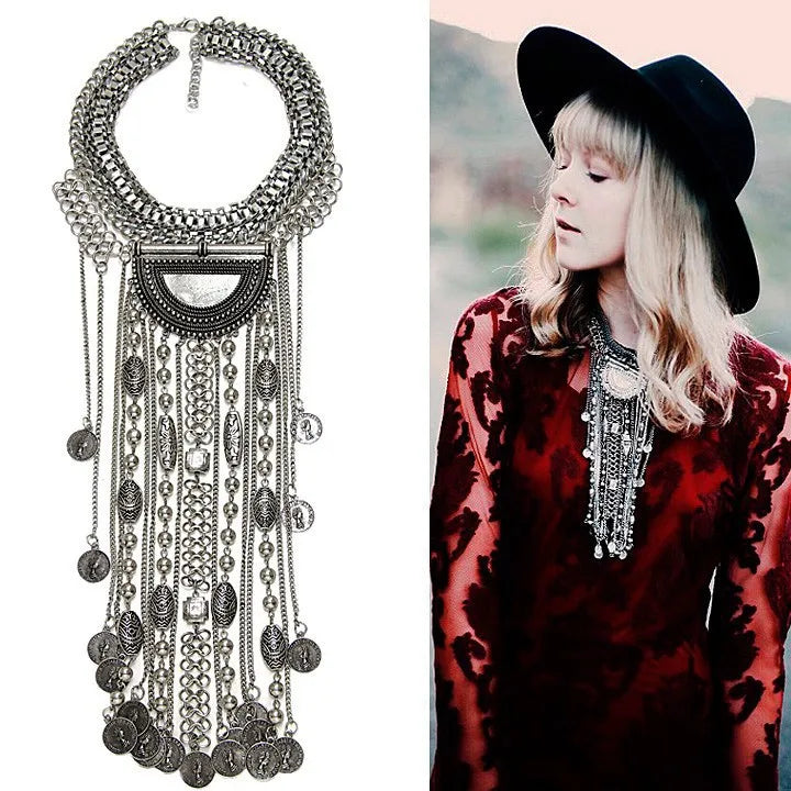 Fashion Vintage Large Collar Choker Necklace Women Long Maxi Chunky Big Bib Indian Statement Necklace Jewelry Accessories Woman