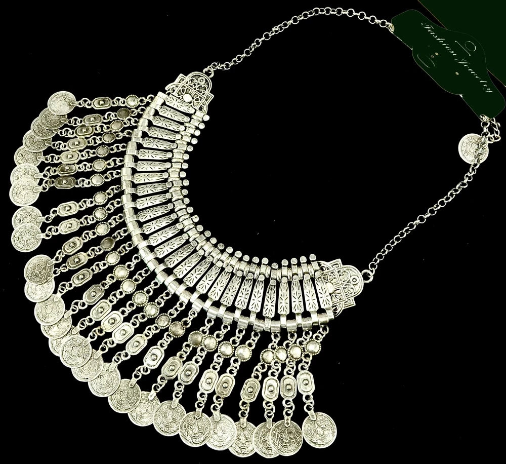 Gypsy Bohemian Vintage Metal Coin Bib Long Tassel Necklaces for Women Big Chunky Choker Collar Necklace Turkish Party Jewelry