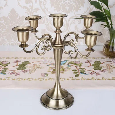 KIMLUD, Silver Gold Black Bronze Metal Candle Holder Retro 5 Arms Candle Holder Dinner Hotel Home Decor Romantic Retro Candlestick, Bronze, KIMLUD APPAREL - Womens Clothes