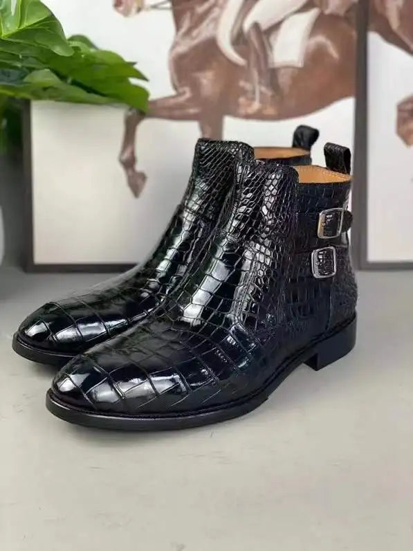 yingshang new arrival men crocodile leather boots men crocodile boots men boots leather sole crocodile belly  shoes for male