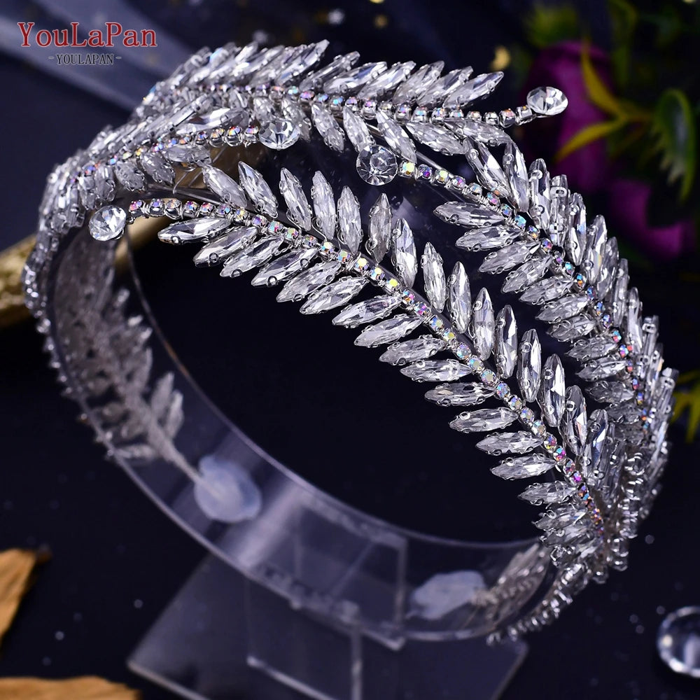 YouLaPan HP282 Wedding Headband Alloy Flower Leaf Hair Tiara Rhinestone Headpiece Bridal Headwear Hair Accessories Head Jewelry