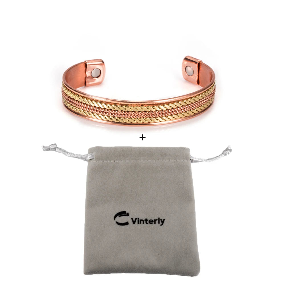 KIMLUD, Twisted Pure Copper Bracelet Adjustable 11mm Wide Therapy Arthritis Energy Bracelet Benefits Cuff Copper Bracelets for Women, with bag, KIMLUD APPAREL - Womens Clothes