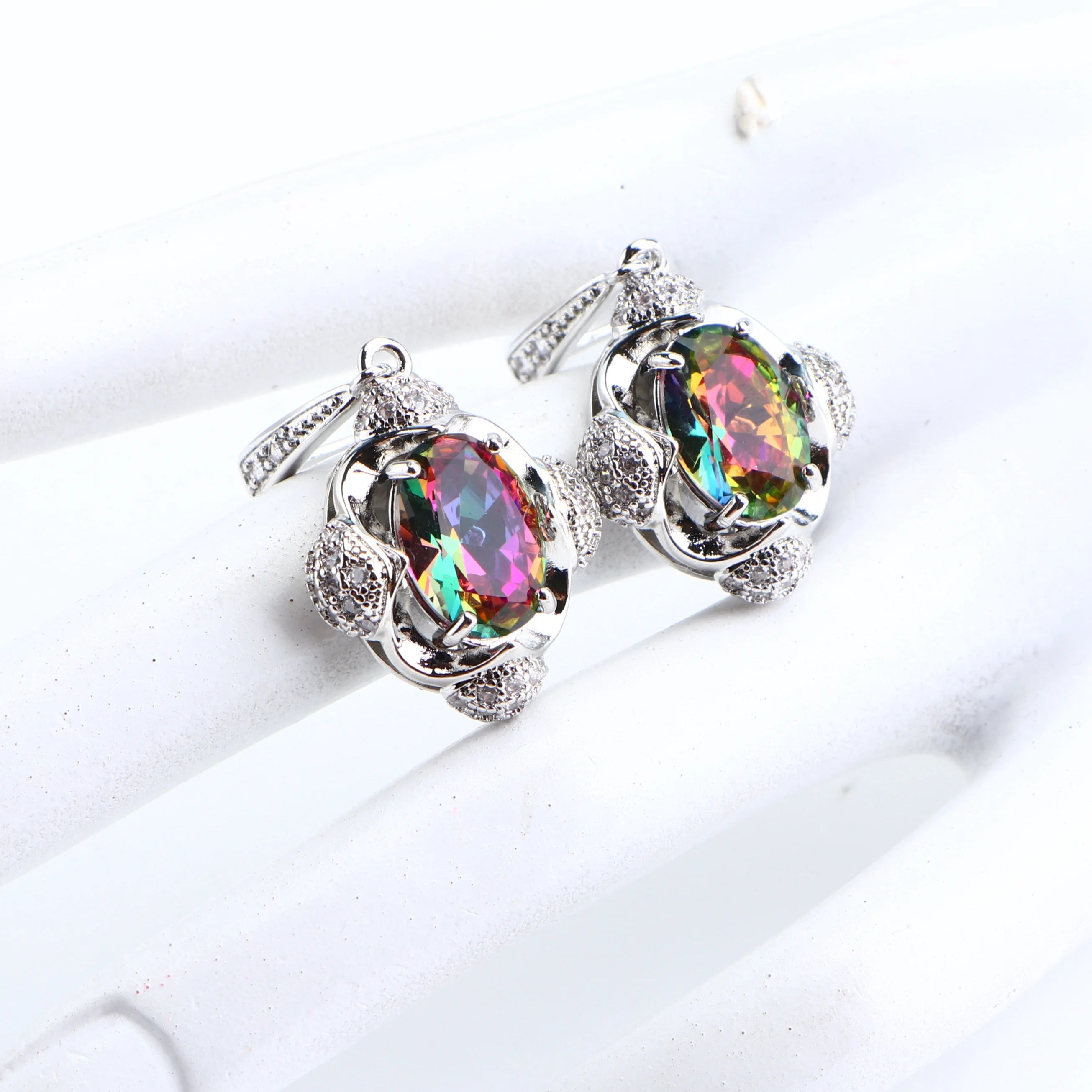 925 Silver Bridal Jewelry Sets For Women Magic Rainbow Wedding Jewelry Necklace Pendant Ring Earrings Bracelets Set Gifts Box