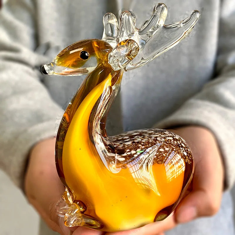 KIMLUD, Handmade Crystal Sika Deer Figurines Hand Blown Glass Animal Craft Cute Pet Kids Gift Home Table Decor Christmas Ornament, KIMLUD Womens Clothes