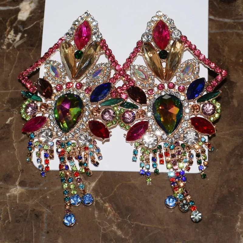 Baroque Styley Geogous Shiny Rhinestone Gems Dangle Earrings For Women Fashion Jewelry Party Show Statement Earrings Accessories