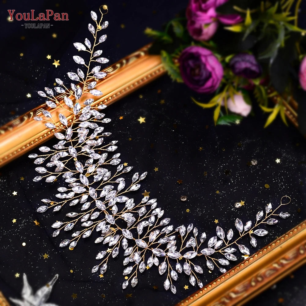 YouLaPan HP282 Wedding Headband Alloy Flower Leaf Hair Tiara Rhinestone Headpiece Bridal Headwear Hair Accessories Head Jewelry