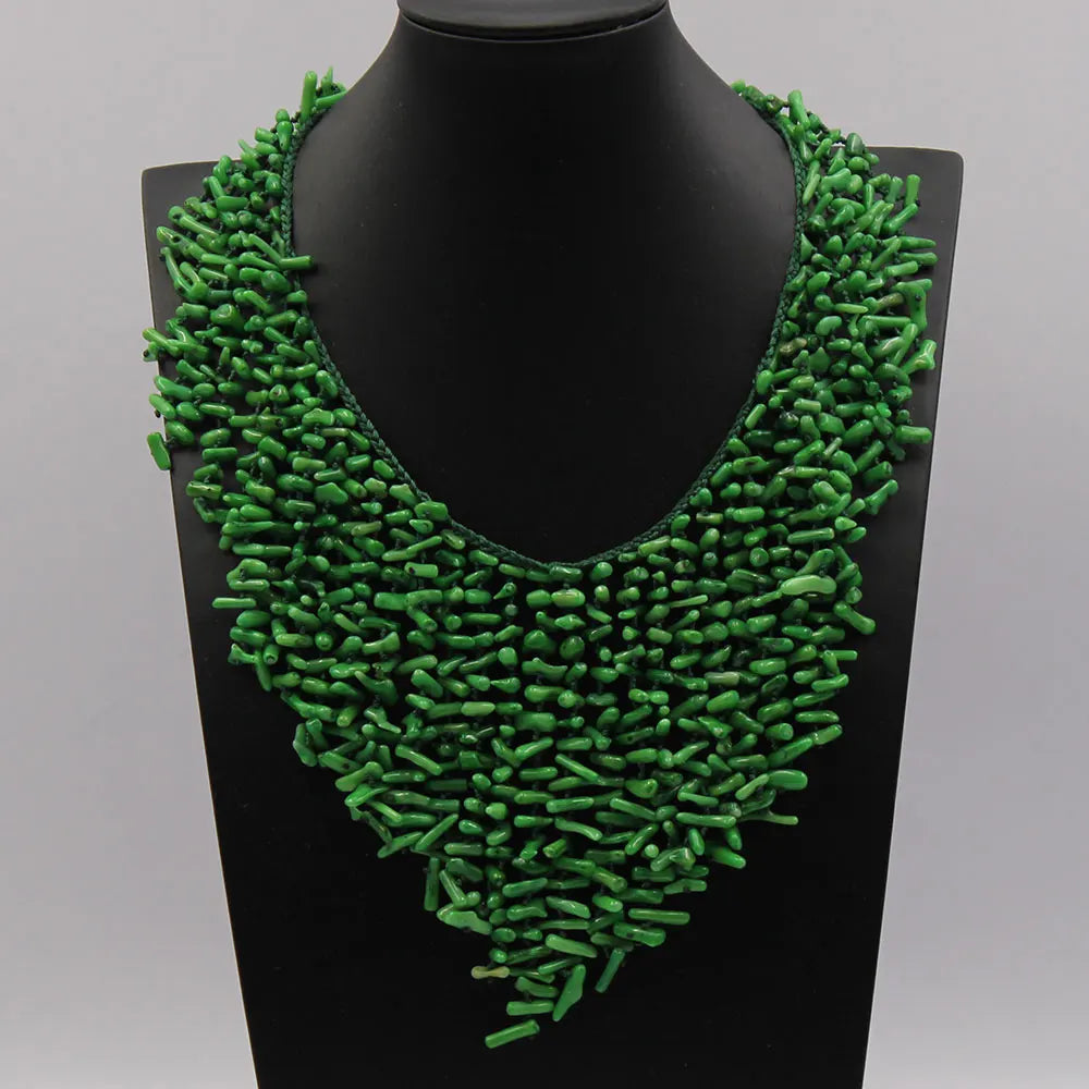 GG 18" Handwork Green Coral Chips Chokers Dangle Necklace Handmade For Women - KIMLUD