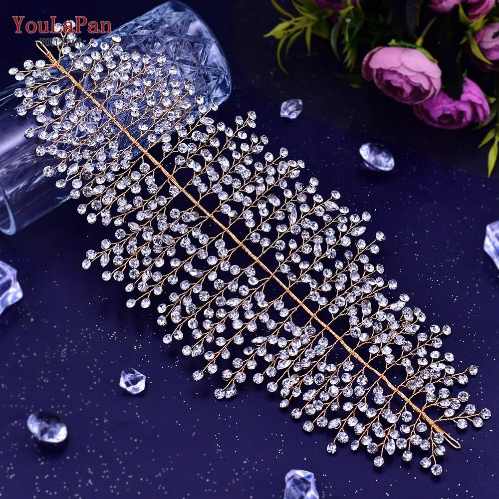 YouLaPan HP282 Wedding Headband Alloy Flower Leaf Hair Tiara Rhinestone Headpiece Bridal Headwear Hair Accessories Head Jewelry