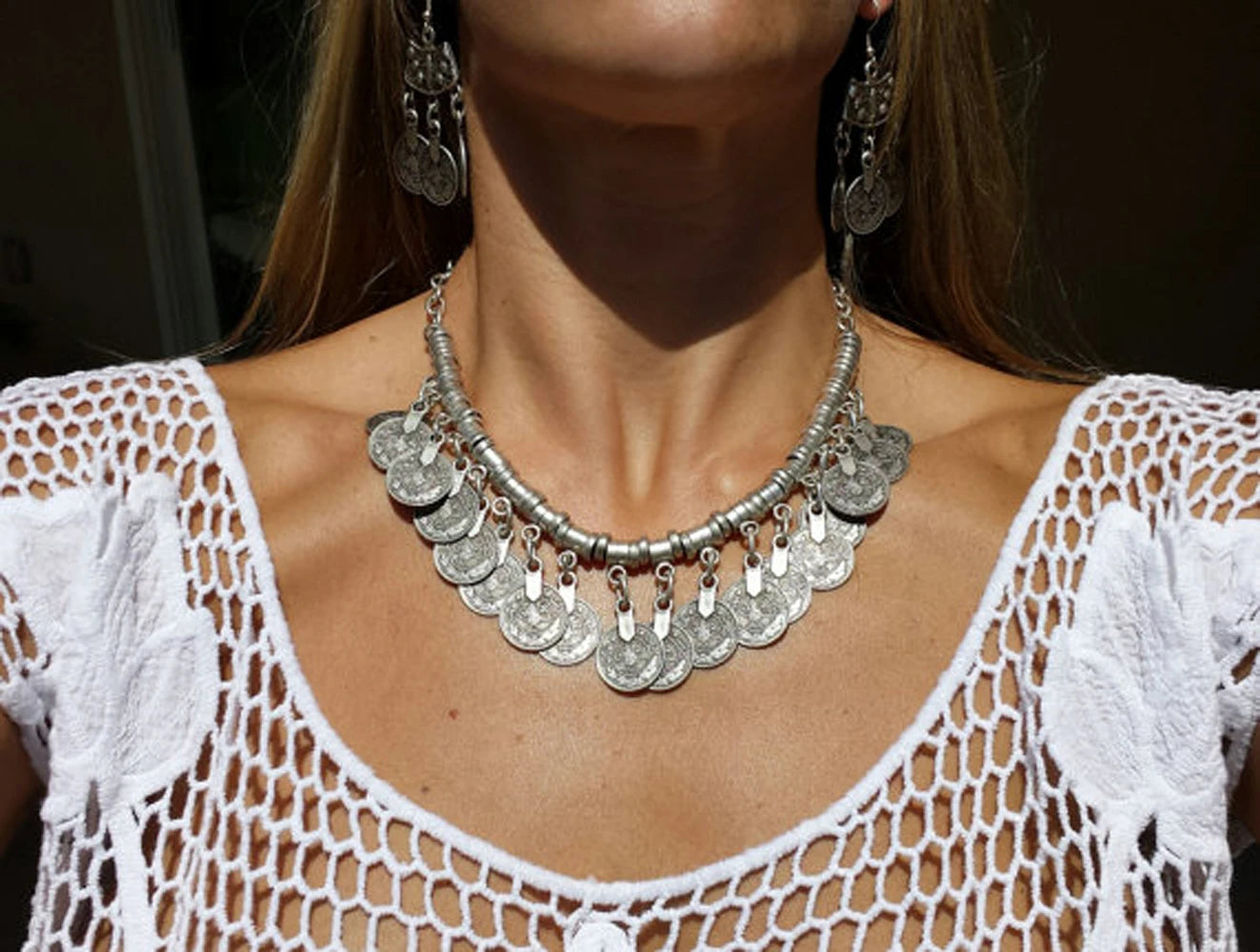 Boho Vintage Ethnic Metal Coins Necklace for Women Gypsy Choker Collar Statement Necklaces Afghan Turkish Maxi Festival Jewelry - KIMLUD