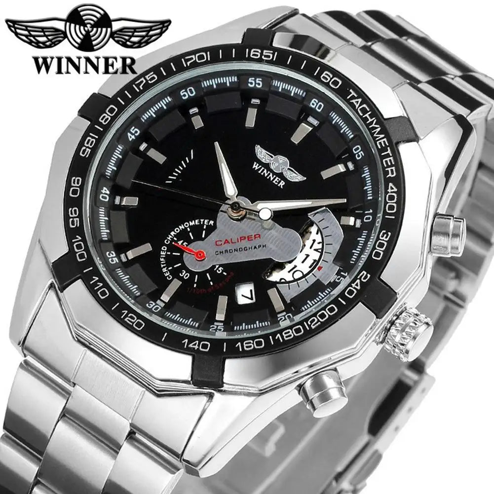 Hot Sale Winner Watches Men Sports Watches Stainless Steel Band Auto Date Automatic Mechanical Wristwatches Small seconds Watch - KIMLUD