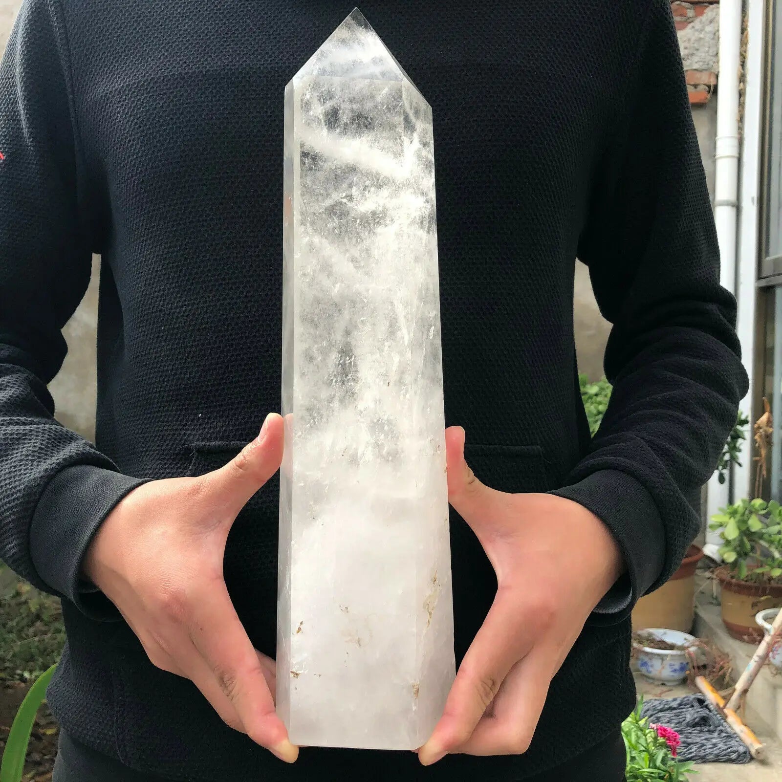 KIMLUD, Natural White Quartz Hand Carved Crystal Tower Wand Reiki Healing, KIMLUD Womens Clothes