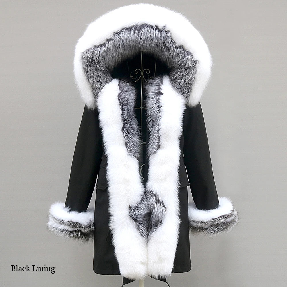 2023 Natural Real Fox Fur Jacke Coat Real Fox Fur Collar Cuff Hooded Coat Short Parka Long Camouflage winter jacket